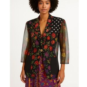 VTG 80s Judy Knappe California Floral Patchwork Sheer Blazer Jacket Womens Large